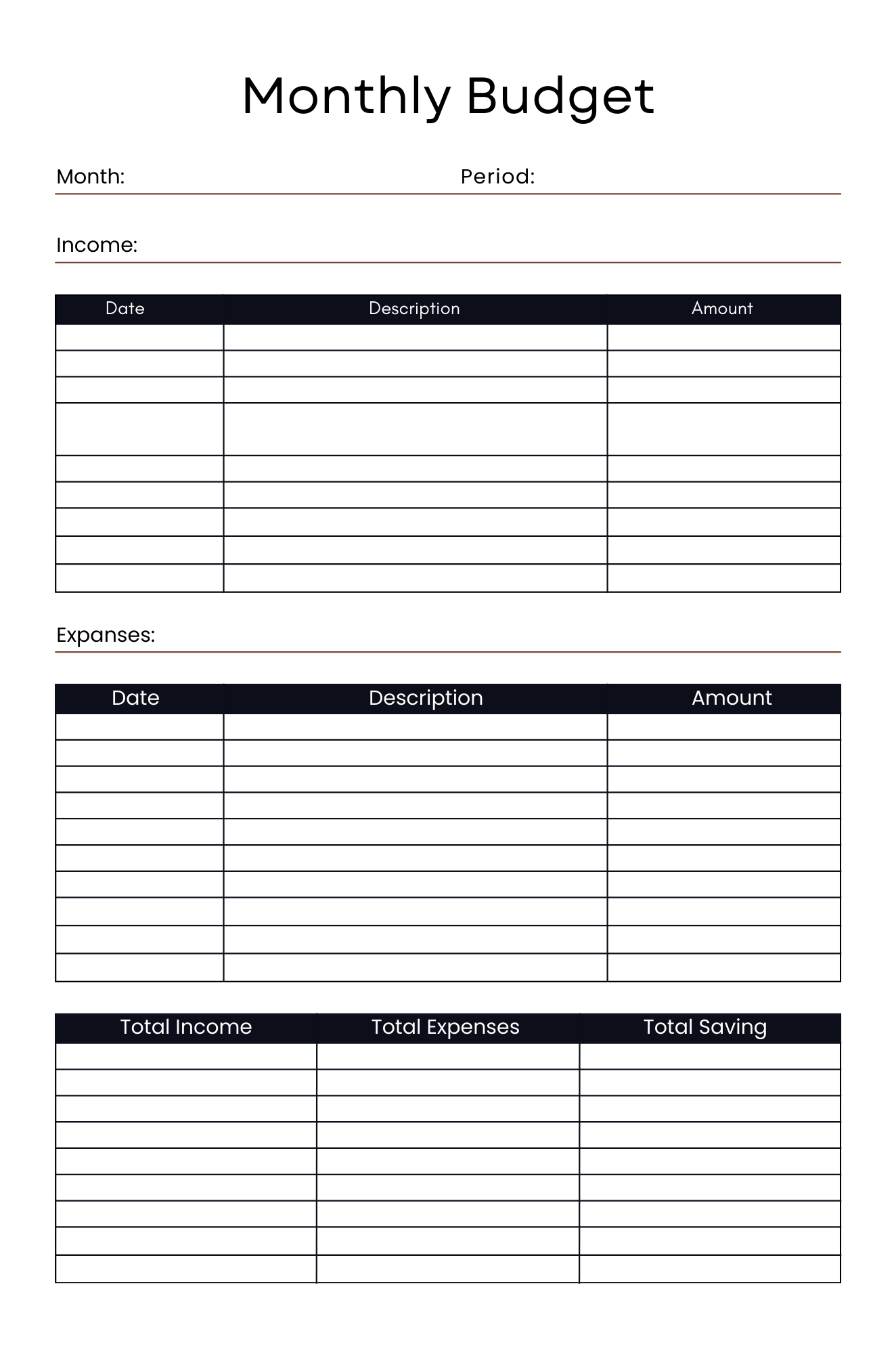Monthly Budget Planner