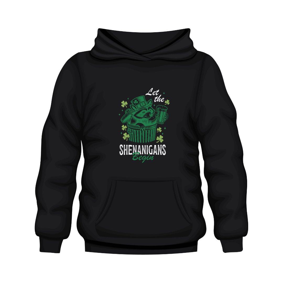 "Let the Shenanigans Begin" St. Patrick's Day Hoodie – Fun Irish-Inspired Hoodie