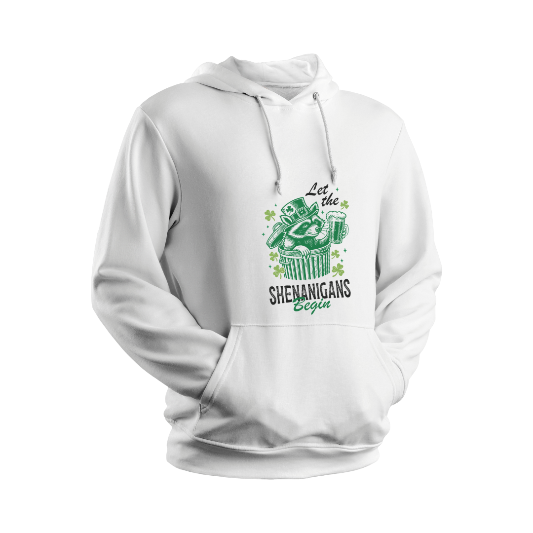 "Let the Shenanigans Begin" St. Patrick's Day Hoodie – Fun Irish-Inspired Hoodie