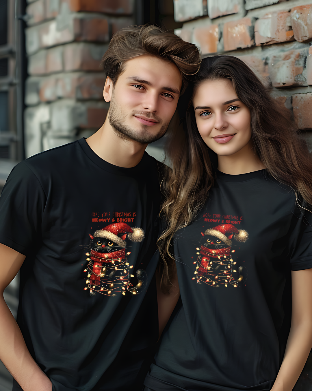 Funny Lit Black Cat Christmas T-Shirt