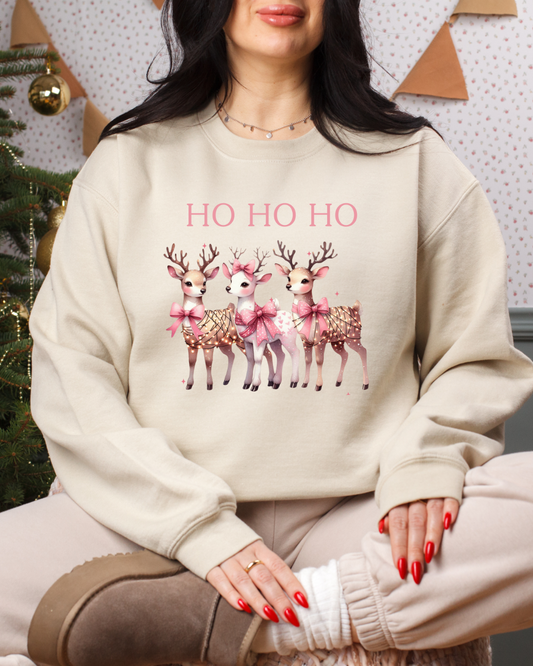 HO HO HO Pink Reindeers Sweatshirt