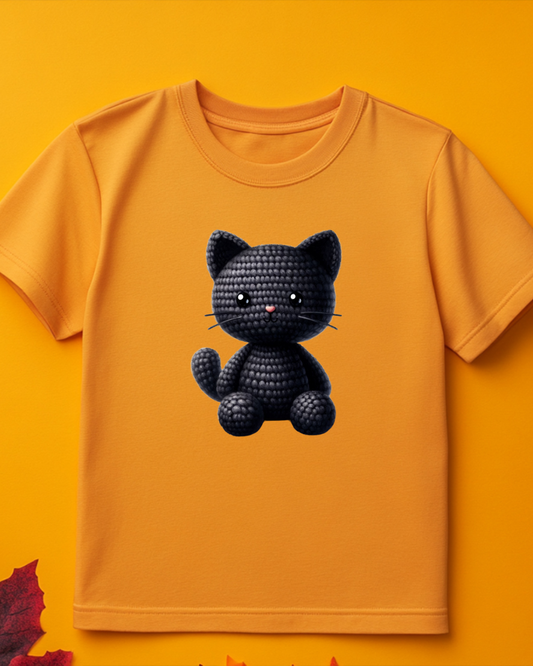 Orange Cute Black Cat T-Shirt!