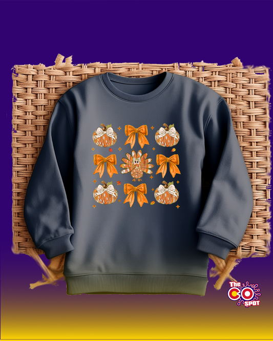 Thanksgiving Cute Pumpkin Turkey Coquette Sweatshirt