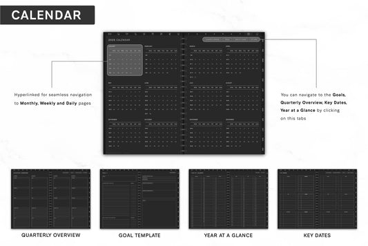 2025 Digital Monday Planner – Black | Instant Download