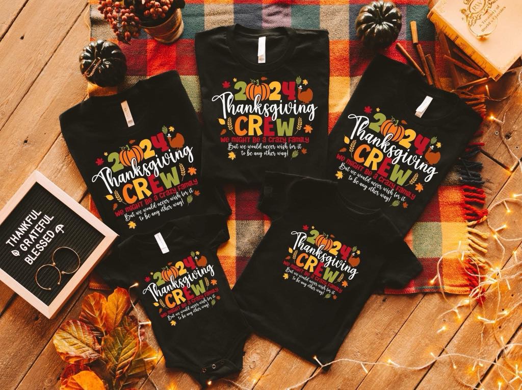 Black Thanksgiving Crew Family Themed T-Shirt